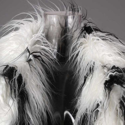 Stylish long faux fur coat for women featuring a unique black and white design