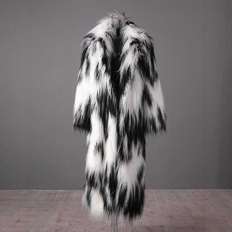 Stylish long faux fur coat for women with a bold black and white design to elevate any outfit