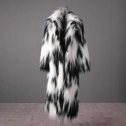 Stylish long faux fur coat for women with a bold black and white design to elevate any outfit