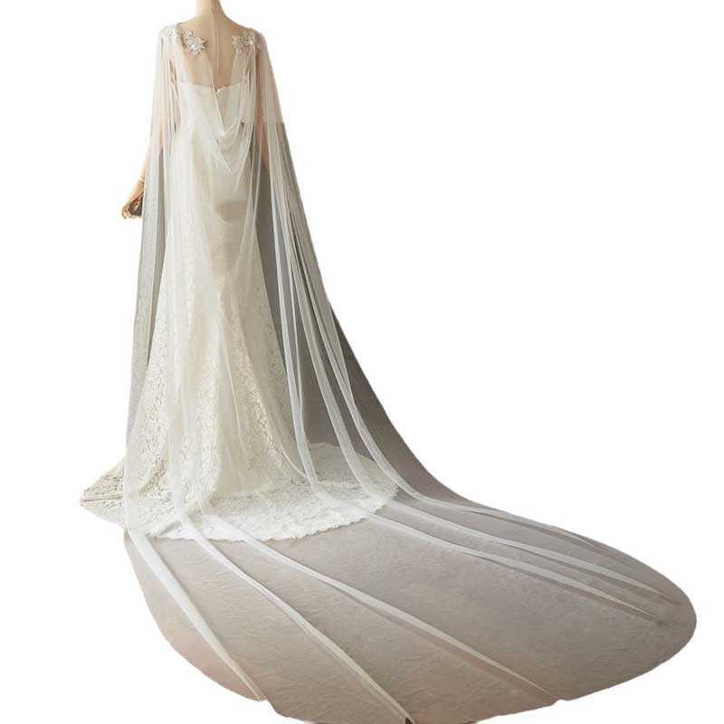 Tulle Long Wedding Cloak Lace Shoulder Dridal Cape