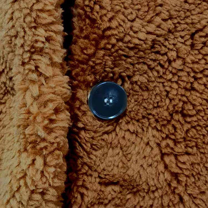 Women Long Warm Coat Tassel Patchwork Winter Coat in Ivory, Brown Color