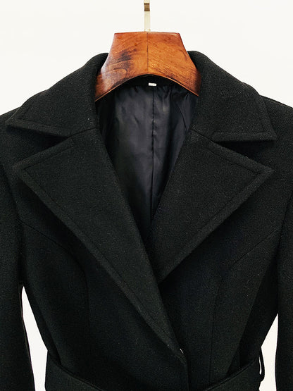 Women's Winter Autumn Golden BUCKLE Belt Black Long Coat, Wedding, Formal Events