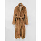Women Long Warm Coat Tassel Patchwork Winter Coat in Ivory, Brown Color