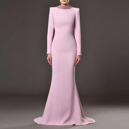 Lavender Backless Sequin-Beaded Evening Gown Long Formal Dress