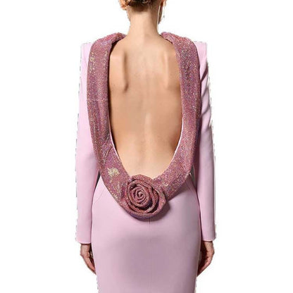 Lavender Backless Sequin-Beaded Evening Gown Long Formal Dress