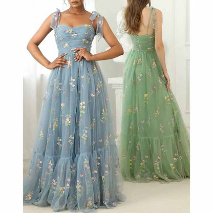 Cute A Line Spaghetti Straps Dusty Blue Prom Dress with Embroidery