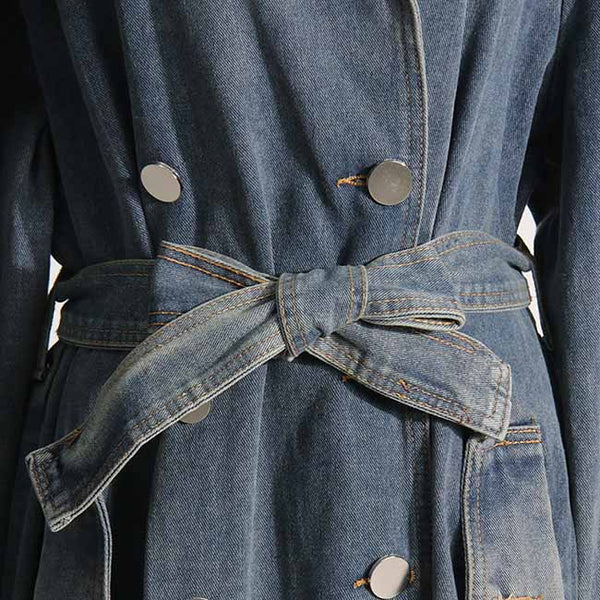 Long stylish mixed pattern women's jean coat main image 0