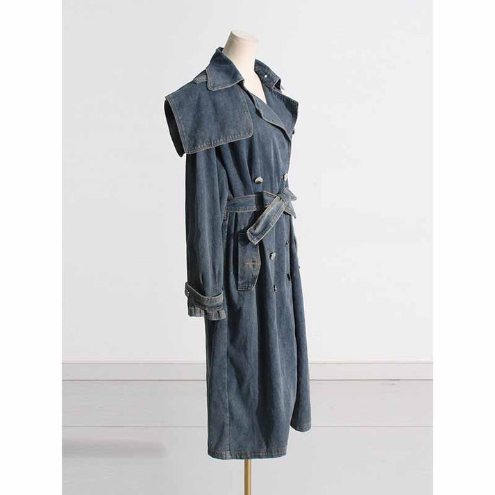 Long stylish mixed pattern women's jean coat main image 1