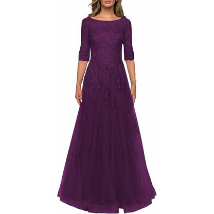Lace Vintage Mother Of The Dress 3/4 Sleeves Gown Prom Long Wedding Guest Dress
