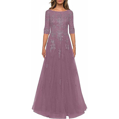 Lace Vintage Mother Of The Dress 3/4 Sleeves Gown Prom Long Wedding Guest Dress