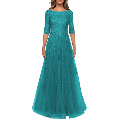 Lace Vintage Mother Of The Dress 3/4 Sleeves Gown Prom Long Wedding Guest Dress