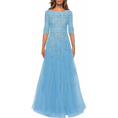 Lace Vintage Mother Of The Dress 3/4 Sleeves Gown Prom Long Wedding Guest Dress