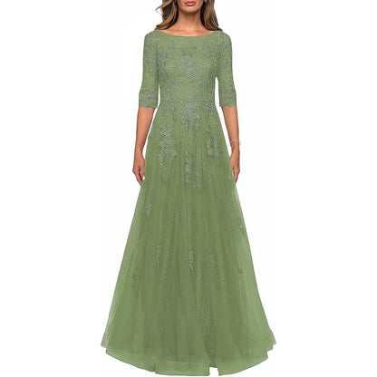 Lace Vintage Mother Of The Dress 3/4 Sleeves Gown Prom Long Wedding Guest Dress