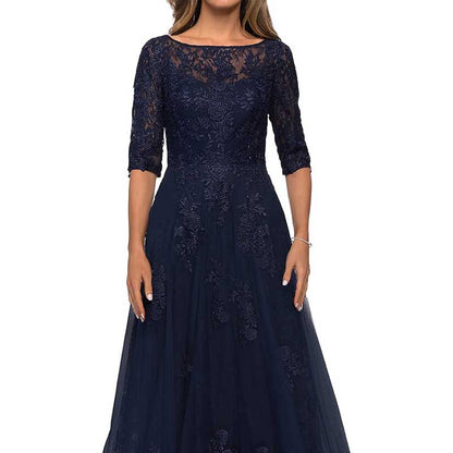 Lace Vintage Mother Of The Dress 3/4 Sleeves Gown Prom Long Wedding Guest Dress