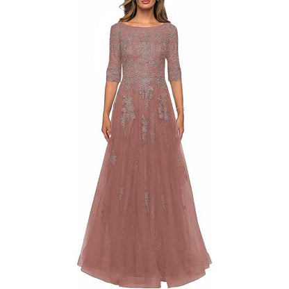 Lace Vintage Mother Of The Dress 3/4 Sleeves Gown Prom Long Wedding Guest Dress