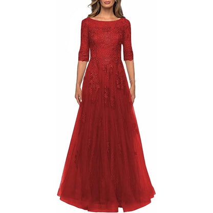 Lace Vintage Mother Of The Dress 3/4 Sleeves Gown Prom Long Wedding Guest Dress