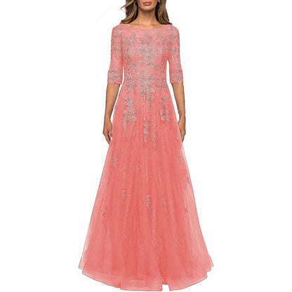 Lace Vintage Mother Of The Dress 3/4 Sleeves Gown Prom Long Wedding Guest Dress