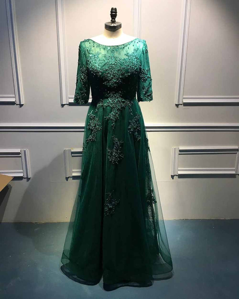 Long 3/4 Sleeve Mother of the Bride Lace Dress
