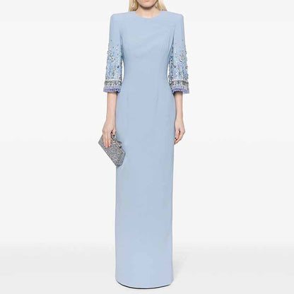 Long Maxi Dress Beads Embroidered Dress Long Prom Gown