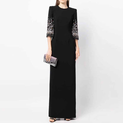 Long Maxi Dress Beads Embroidered Dress Long Prom Gown