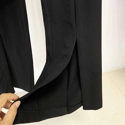 Women Cut Out Fitted Blazer + Mid-High Rise Slim fit Flare Trousers Pants Suit Wedding Suit