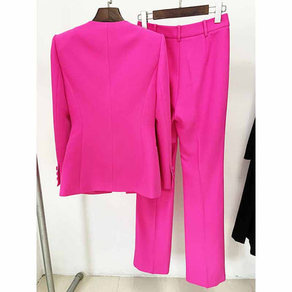 Women Cut Out Fitted Blazer + Mid-High Rise Slim fit Flare Trousers Pants Suit Wedding Suit