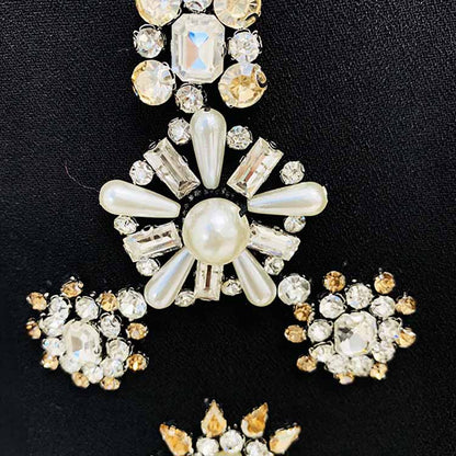 Womens Pantsuit Hand Sewn Pearls Jewellery Crop Blazer Jacket + Flare Trousers Side Slit Pants Suit