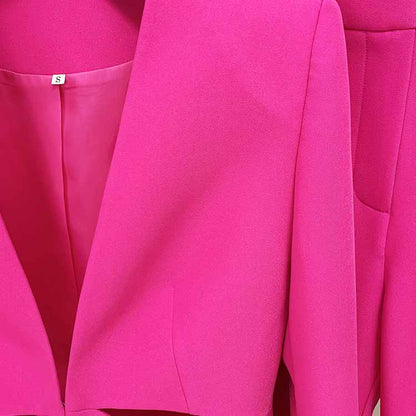 Women Cut Out Fitted Blazer + Mid-High Rise Slim fit Flare Trousers Pants Suit Wedding Suit