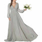 Women's Long Sleeve Bridesmaid Dresses Wedding A Line Chiffon Formal Wedding Evening Gown