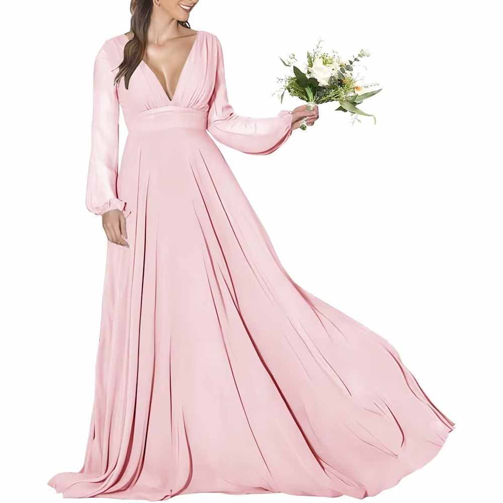 Women's Long Sleeve Bridesmaid Dresses Wedding A Line Chiffon Formal W SD Dresscode & Fashiontrends Women's Long Sleeve Bridesmaid Dresses Wedding A Line Chiffon Formal W SD Dresscode & Fashiontrends