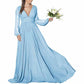 Women's Long Sleeve Bridesmaid Dresses Wedding A Line Chiffon Formal Wedding Evening Gown