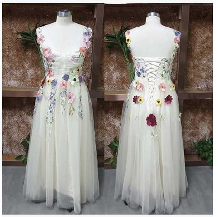 Garden Prom Dress Tulle Prom Dress with Appliques Wedding Gown Birthday Evening Dress