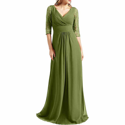 Women Bridesmaid Dress V Neck 3/4 Sleeves Long Wedding Party Mother Bride Dresses Gown