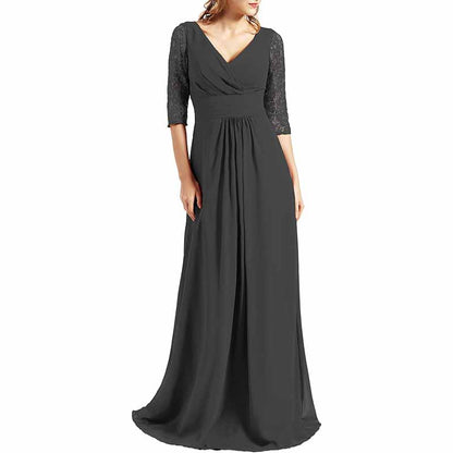 Women Bridesmaid Dress V Neck 3/4 Sleeves Long Wedding Party Mother Bride Dresses Gown