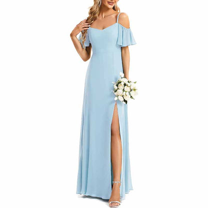 Women's Off Shoulder Short Sleeve Split A-Line Floor Length Bridesmaid Dresses