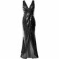 Women Sequin V Neck Wrap Long Bridesmaid Dresses Wedding Prom Gown