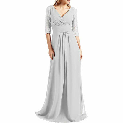 Women Bridesmaid Dress V Neck 3/4 Sleeves Long Wedding Party Mother Bride Dresses Gown