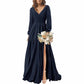Long Sleeve Chiffon Bridesmaid Dresses V-Neck Long Evening Dress Formal Gown
