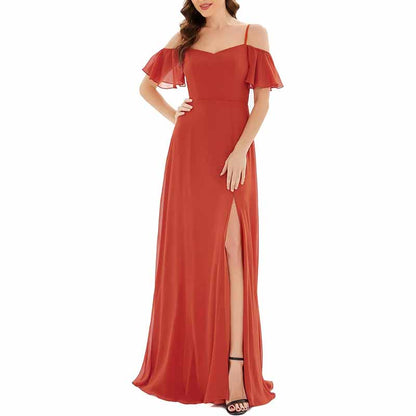 Women's Off Shoulder Short Sleeve Split A-Line Floor Length Bridesmaid Dresses