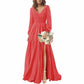 Long Sleeve Chiffon Bridesmaid Dresses V-Neck Long Evening Dress Formal Gown