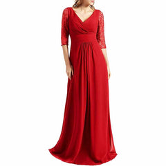 Women Bridesmaid Dress V Neck 3/4 Sleeves Long Wedding Party Mother Bride Dresses Gown