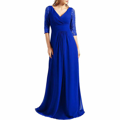 Women Bridesmaid Dress V Neck 3/4 Sleeves Long Wedding Party Mother Bride Dresses Gown