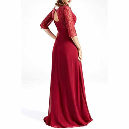 Women Bridesmaid Dress V Neck 3/4 Sleeves Long Wedding Party Mother Bride Dresses Gown