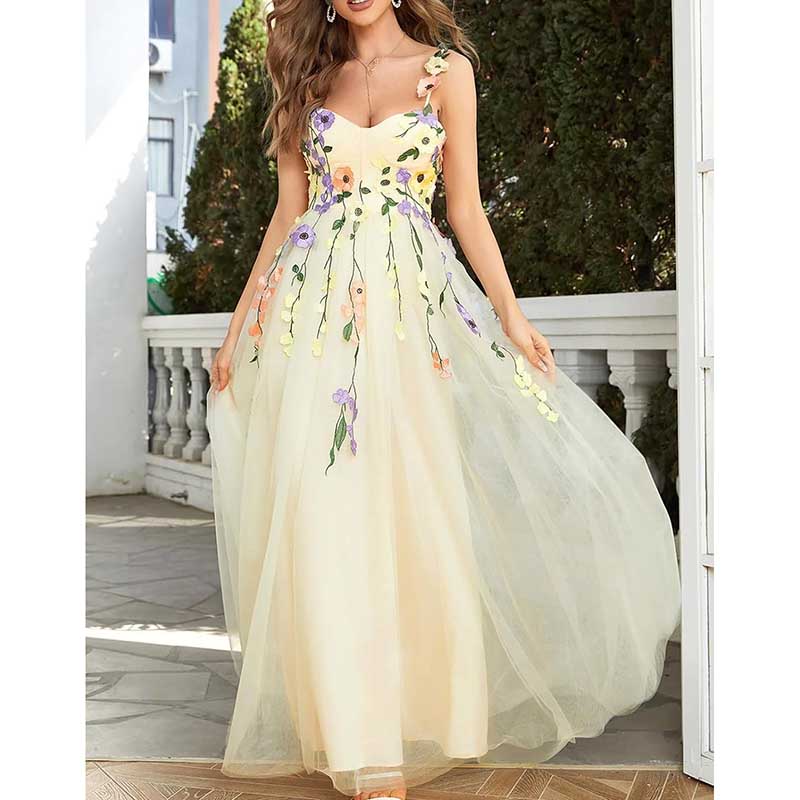 Garden Prom Dress Tulle Prom Dress with Appliques Wedding Gown Birthday Evening Dress