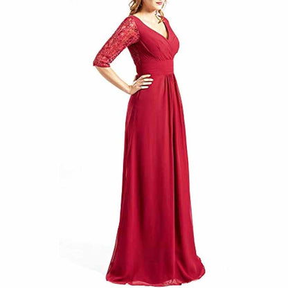 Women Bridesmaid Dress V Neck 3/4 Sleeves Long Wedding Party Mother Bride Dresses Gown