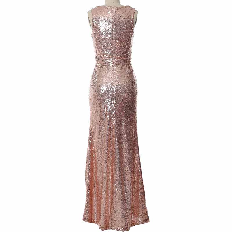 Women Sequin V Neck Wrap Long Bridesmaid Dresses Wedding Prom Gown