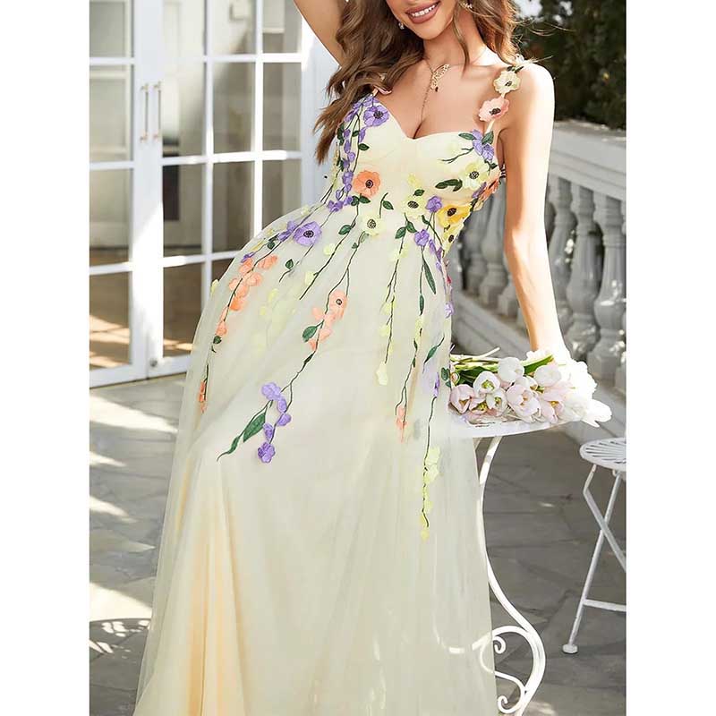 Garden Prom Dress Tulle Prom Dress with Appliques Wedding Gown Birthday Evening Dress