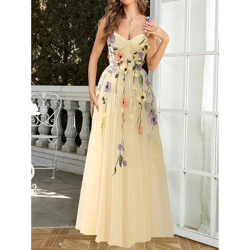 Garden Prom Dress Tulle Prom Dress with Appliques Wedding Gown Birthday Evening Dress