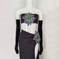 Women Two Pieces Diamonded Event Dress With Gloves Black Club Skirt Suit