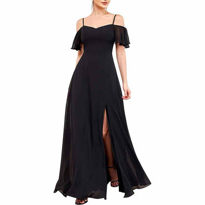 Women's Off Shoulder Short Sleeve Split A-Line Floor Length Bridesmaid Dresses